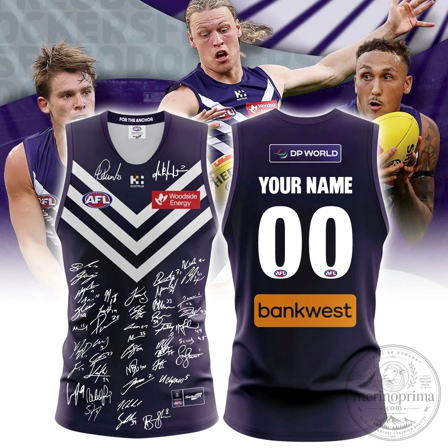 Fremantle Football Club Personalized Signed Team Guernsey AFL Football Jersey