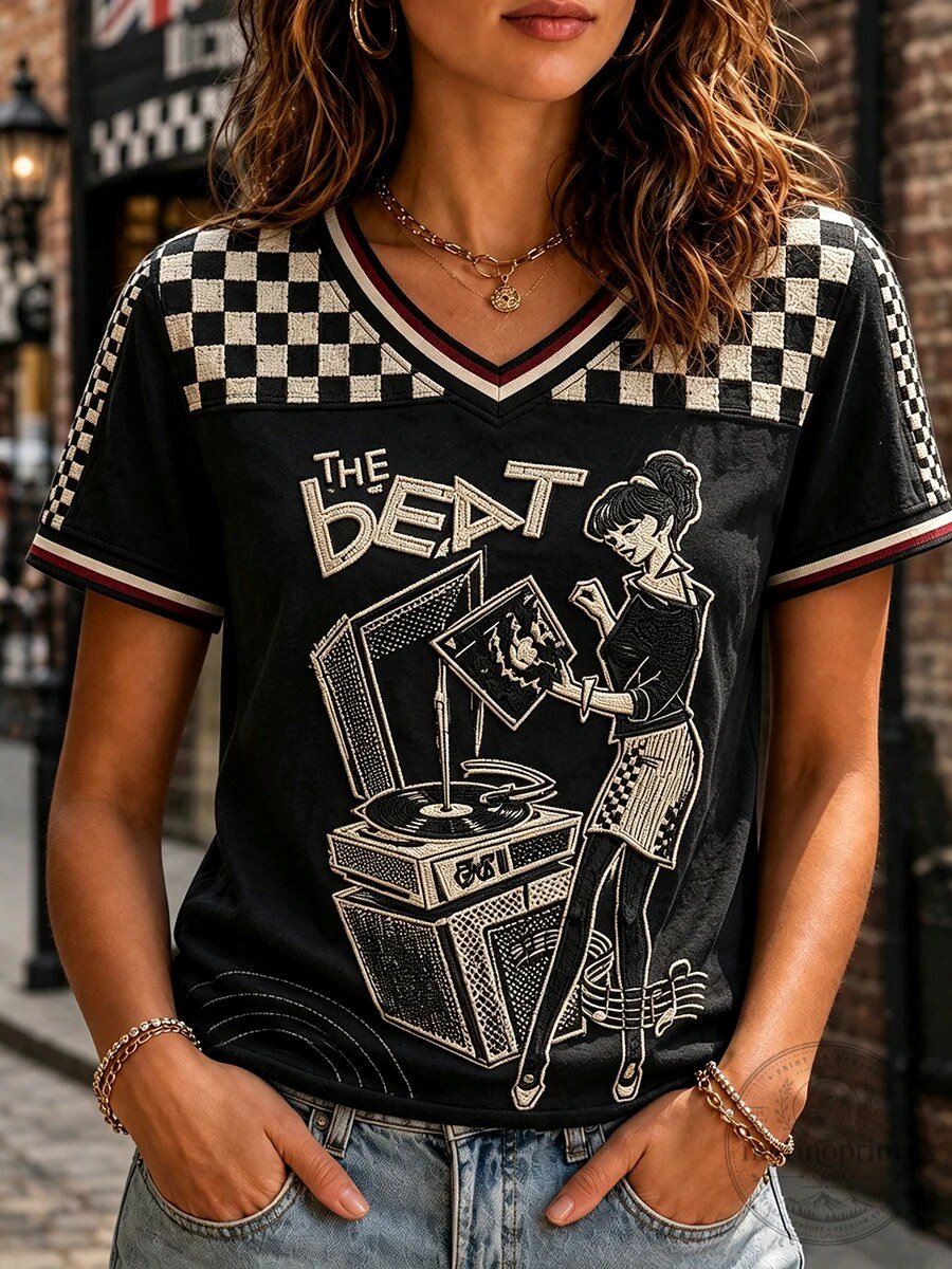 The Beat Ska Music Checkerboard V-Neck Short Sleeve T-Shirt