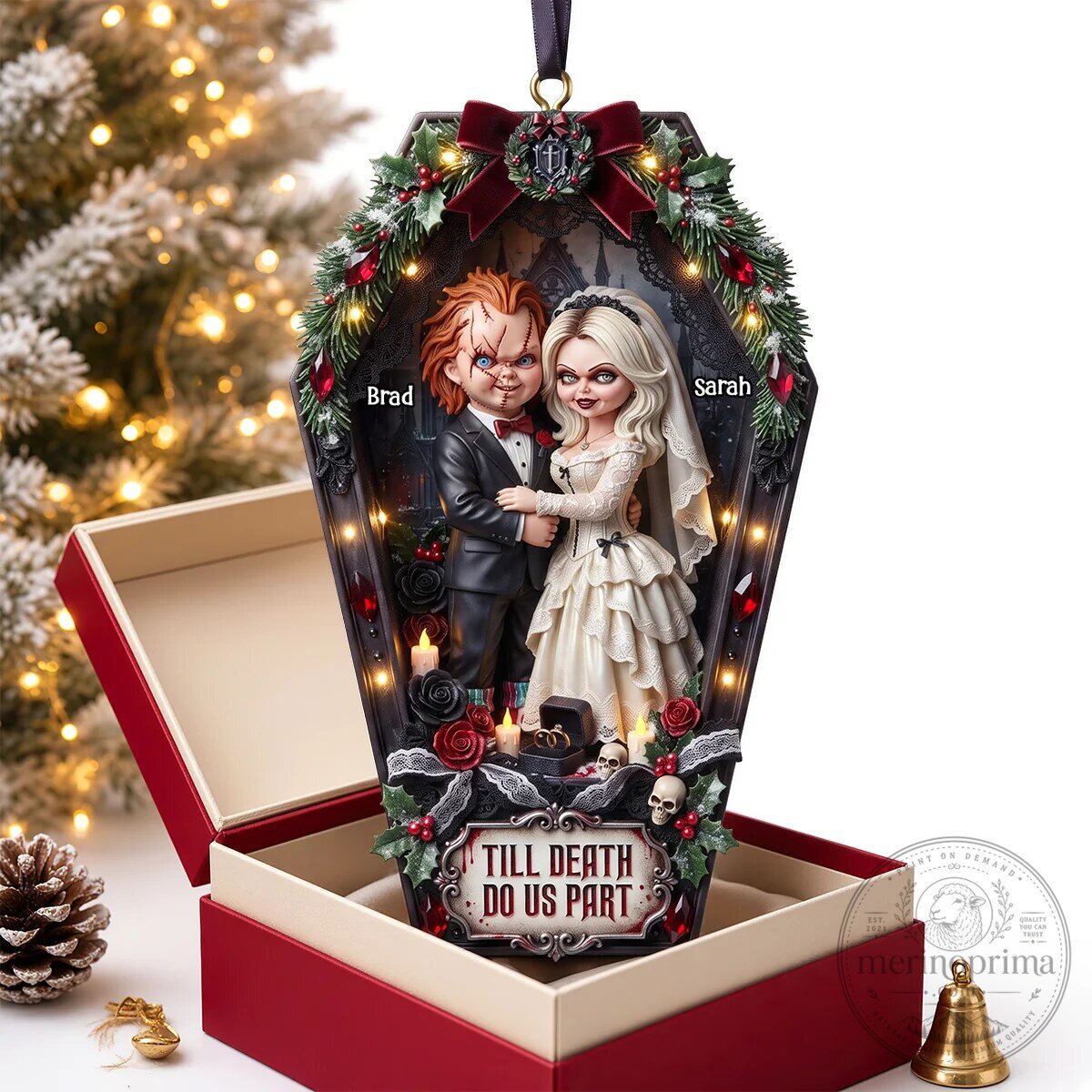 Chucky and Tiffany Till Death Do Us Part Coffin Wedding Ornament