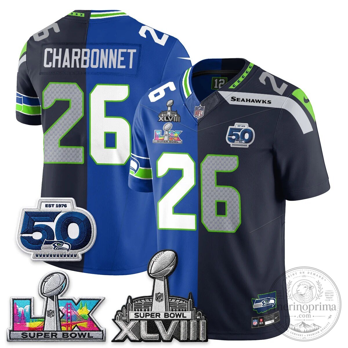 Seattle Seahawks Jaxon Smith-Njigba Super Bowl XLVIII Split Edition Vapor Football Jersey 36 Seattle Seahawks Jaxon Smith-Njigba Super Bowl XLVIII Split Edition Vapor Football Jersey