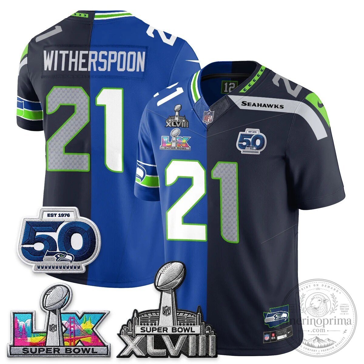 Seattle Seahawks Jaxon Smith-Njigba Super Bowl XLVIII Split Edition Vapor Football Jersey 39 Seattle Seahawks Jaxon Smith-Njigba Super Bowl XLVIII Split Edition Vapor Football Jersey