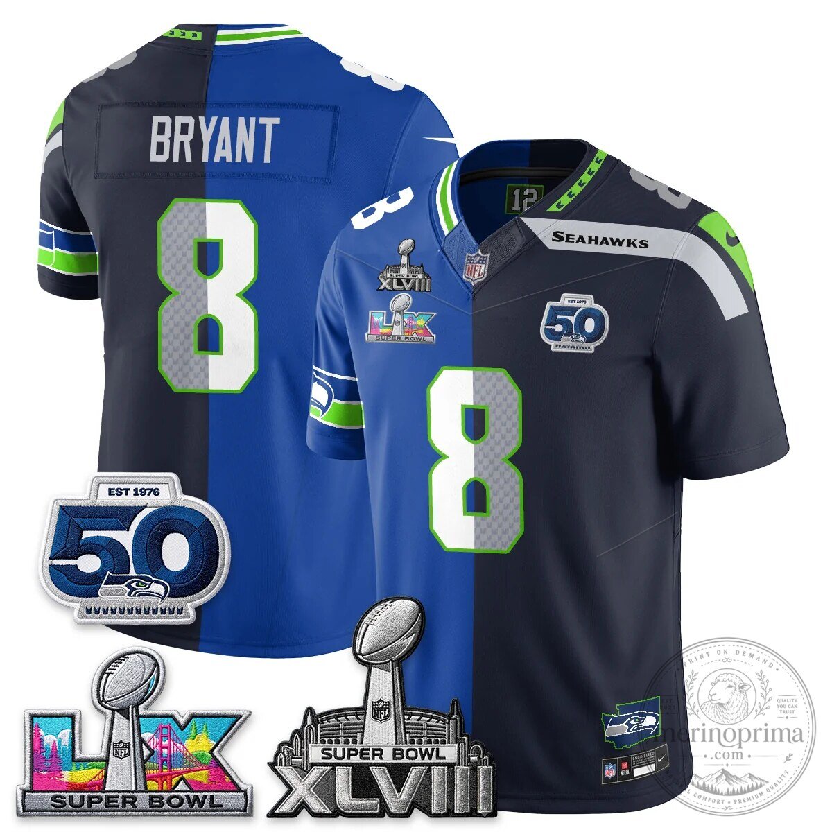 Seattle Seahawks Jaxon Smith-Njigba Super Bowl XLVIII Split Edition Vapor Football Jersey 41 Seattle Seahawks Jaxon Smith-Njigba Super Bowl XLVIII Split Edition Vapor Football Jersey