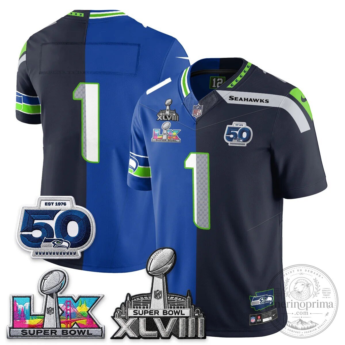 Seattle Seahawks Jaxon Smith-Njigba Super Bowl XLVIII Split Edition Vapor Football Jersey 43 Seattle Seahawks Jaxon Smith-Njigba Super Bowl XLVIII Split Edition Vapor Football Jersey