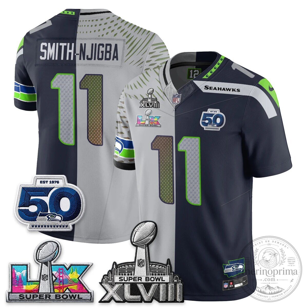 Seattle Seahawks Jaxon Smith-Njigba Super Bowl XLVIII Split Edition Vapor Football Jersey 44 Seattle Seahawks Jaxon Smith-Njigba Super Bowl XLVIII Split Edition Vapor Football Jersey