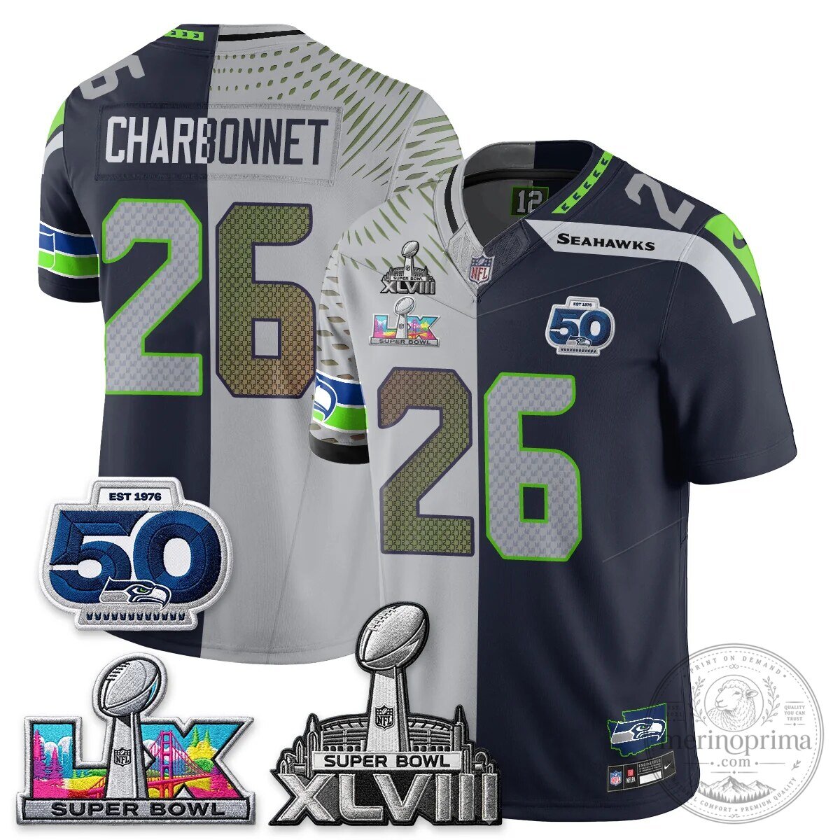Seattle Seahawks Jaxon Smith-Njigba Super Bowl XLVIII Split Edition Vapor Football Jersey 46 Seattle Seahawks Jaxon Smith-Njigba Super Bowl XLVIII Split Edition Vapor Football Jersey