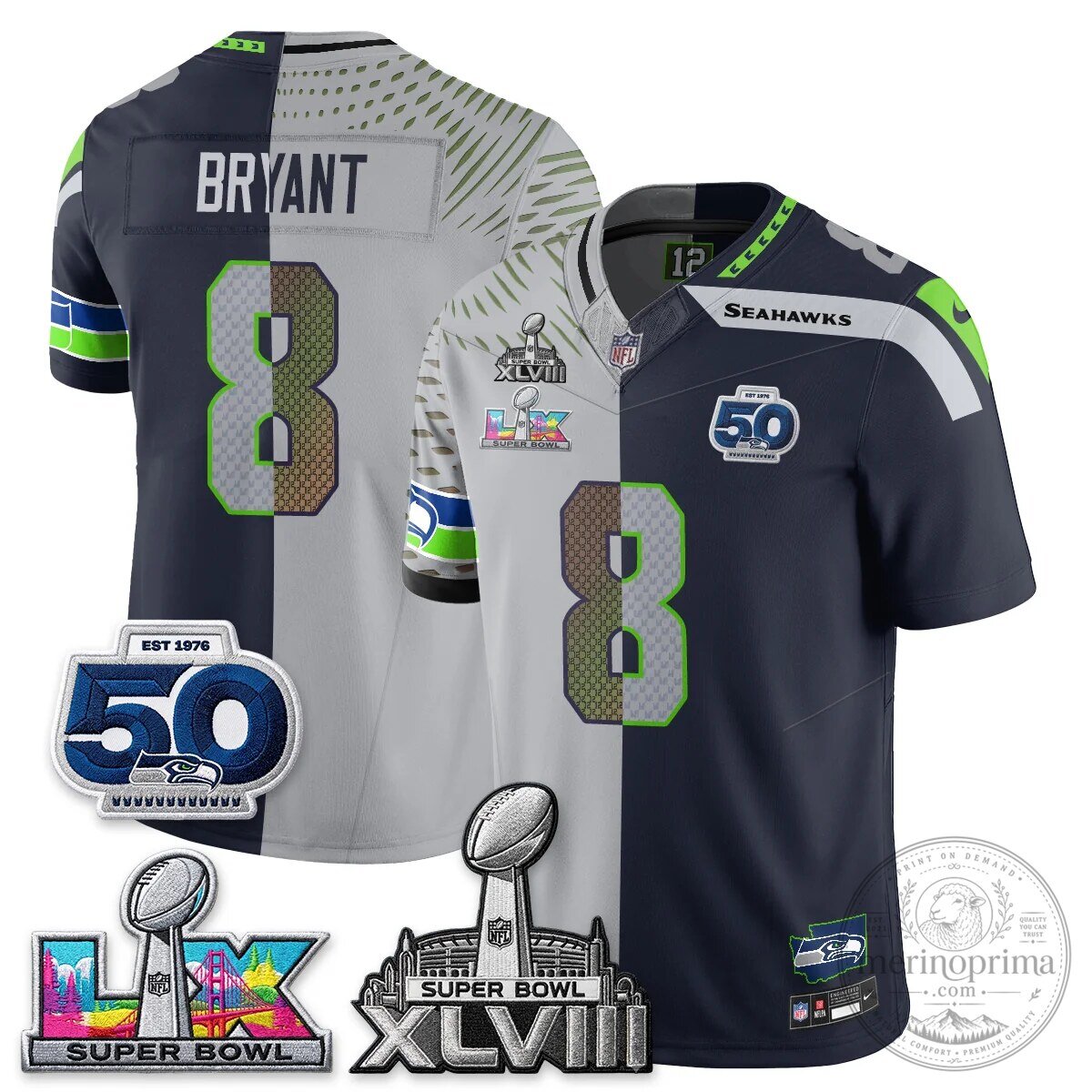 Seattle Seahawks Jaxon Smith-Njigba Super Bowl XLVIII Split Edition Vapor Football Jersey 51 Seattle Seahawks Jaxon Smith-Njigba Super Bowl XLVIII Split Edition Vapor Football Jersey