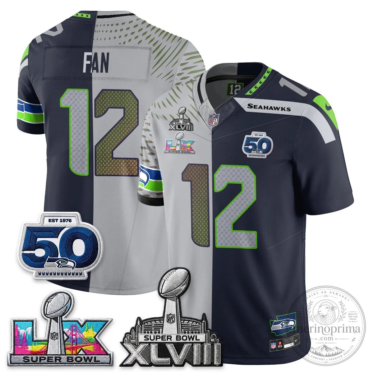 Seattle Seahawks Jaxon Smith-Njigba Super Bowl XLVIII Split Edition Vapor Football Jersey 52 Seattle Seahawks Jaxon Smith-Njigba Super Bowl XLVIII Split Edition Vapor Football Jersey