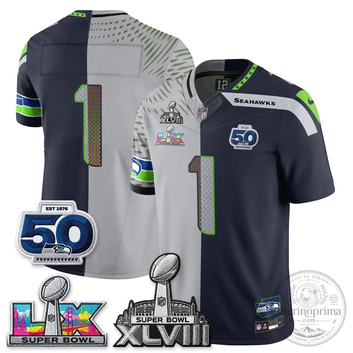 Seattle Seahawks Jaxon Smith-Njigba Super Bowl XLVIII Split Edition Vapor Football Jersey 53 Seattle Seahawks Jaxon Smith-Njigba Super Bowl XLVIII Split Edition Vapor Football Jersey