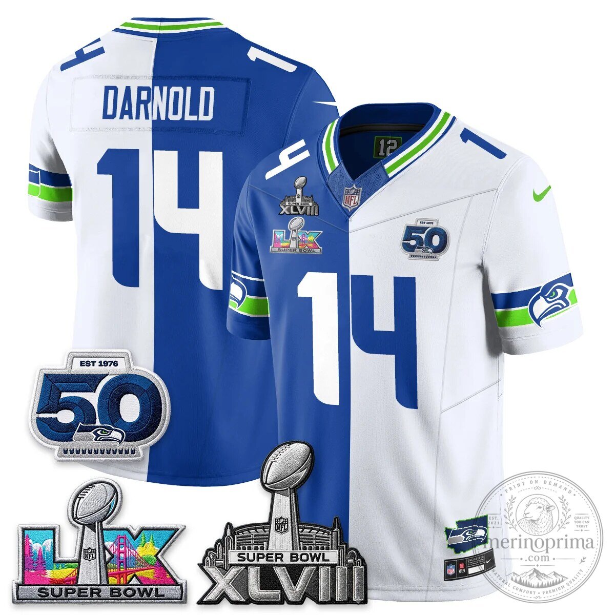 Seattle Seahawks Jaxon Smith-Njigba Super Bowl XLVIII Split Edition Vapor Football Jersey 57 Seattle Seahawks Jaxon Smith-Njigba Super Bowl XLVIII Split Edition Vapor Football Jersey