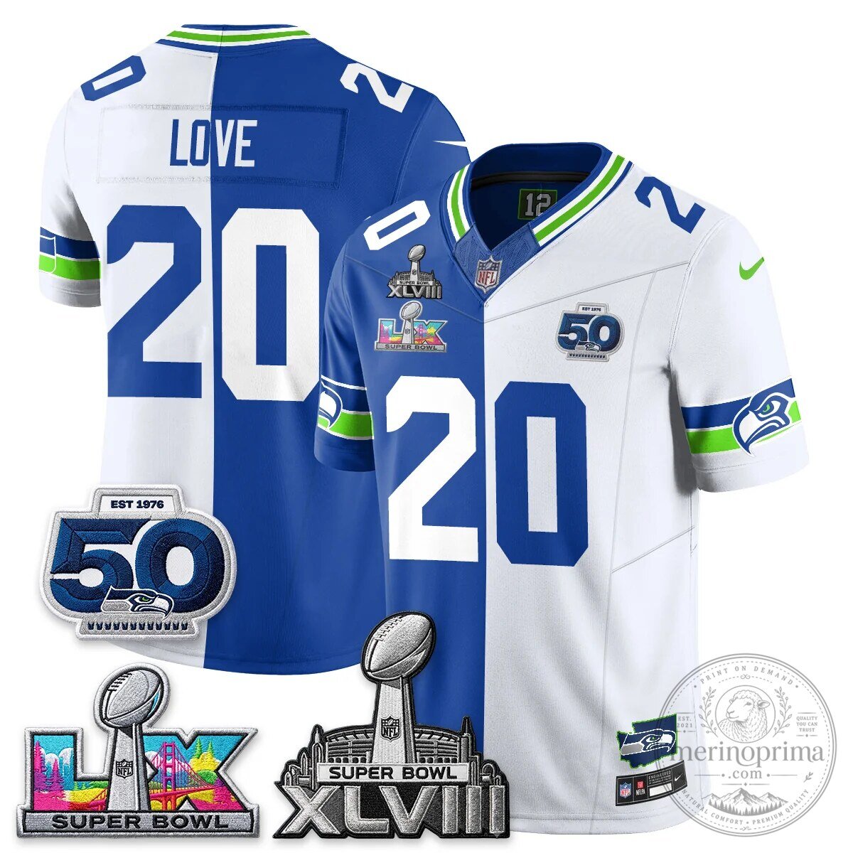 Seattle Seahawks Jaxon Smith-Njigba Super Bowl XLVIII Split Edition Vapor Football Jersey 60 Seattle Seahawks Jaxon Smith-Njigba Super Bowl XLVIII Split Edition Vapor Football Jersey