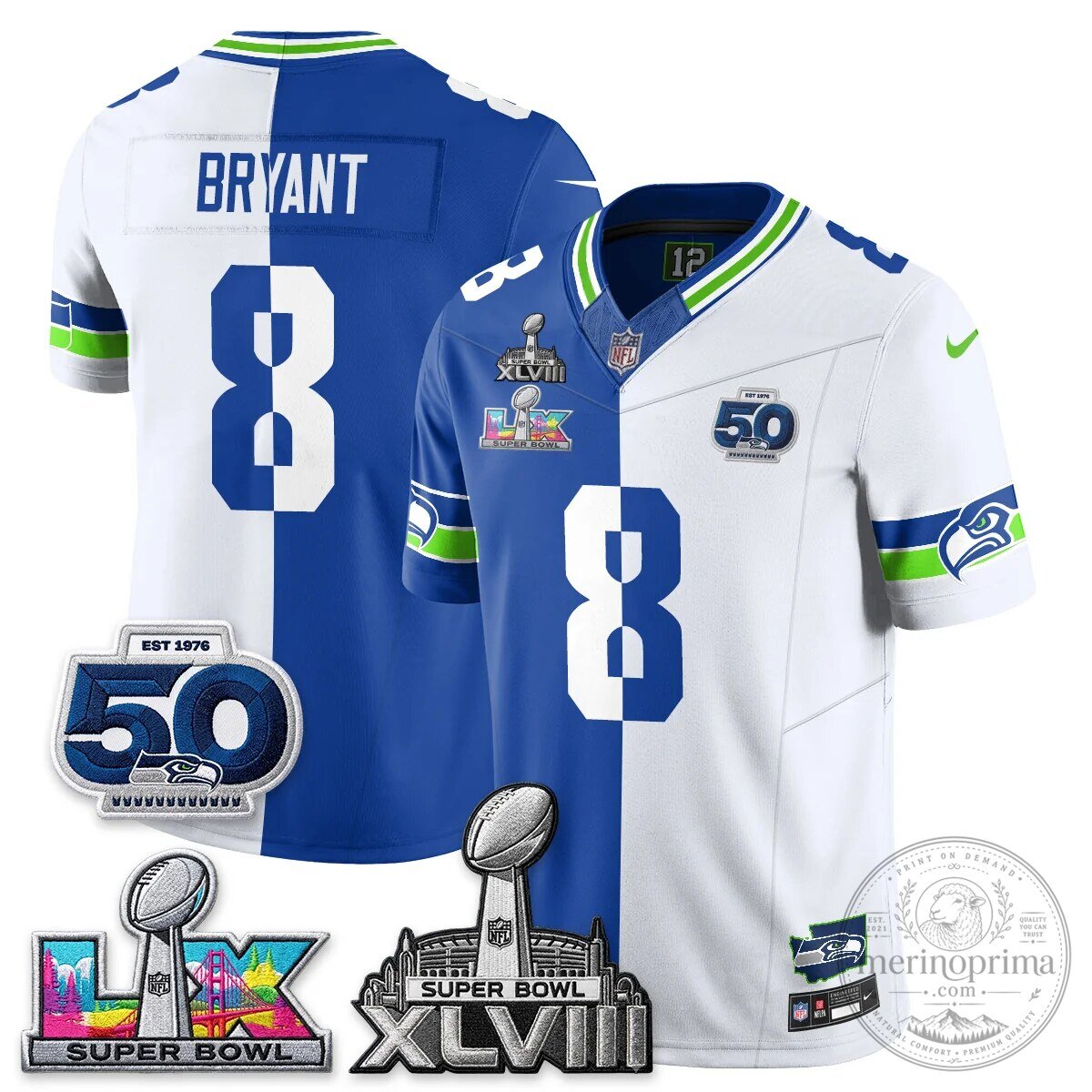Seattle Seahawks Jaxon Smith-Njigba Super Bowl XLVIII Split Edition Vapor Football Jersey 61 Seattle Seahawks Jaxon Smith-Njigba Super Bowl XLVIII Split Edition Vapor Football Jersey