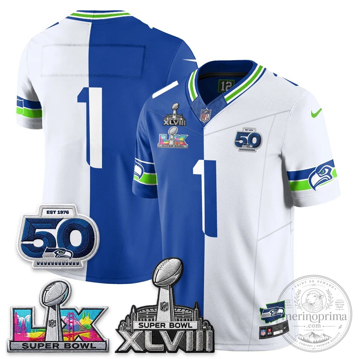 Seattle Seahawks Jaxon Smith-Njigba Super Bowl XLVIII Split Edition Vapor Football Jersey 63 Seattle Seahawks Jaxon Smith-Njigba Super Bowl XLVIII Split Edition Vapor Football Jersey