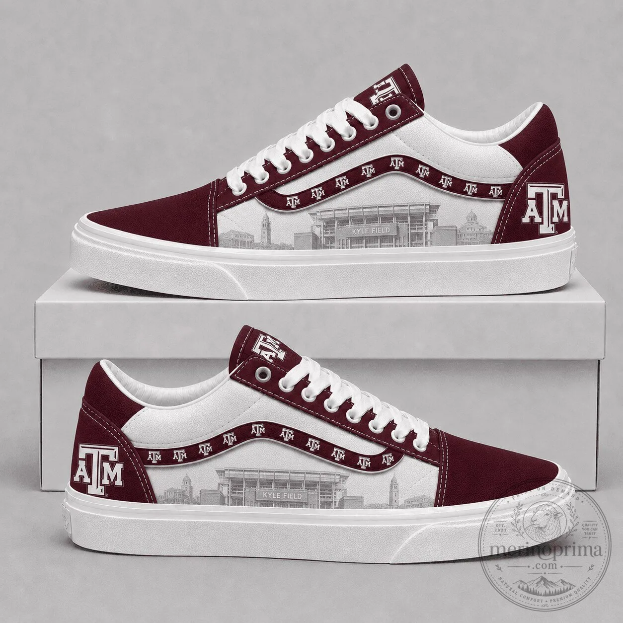 Custom Printed Athletic Shoes featuring Texas A&M Aggies Kyle Field Design