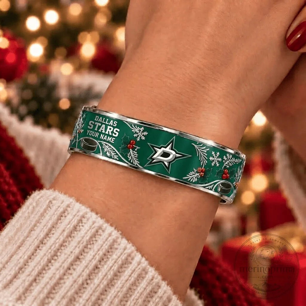 Dallas Stars Christmas Holiday Personalized Name Hockey Team Bracelet
