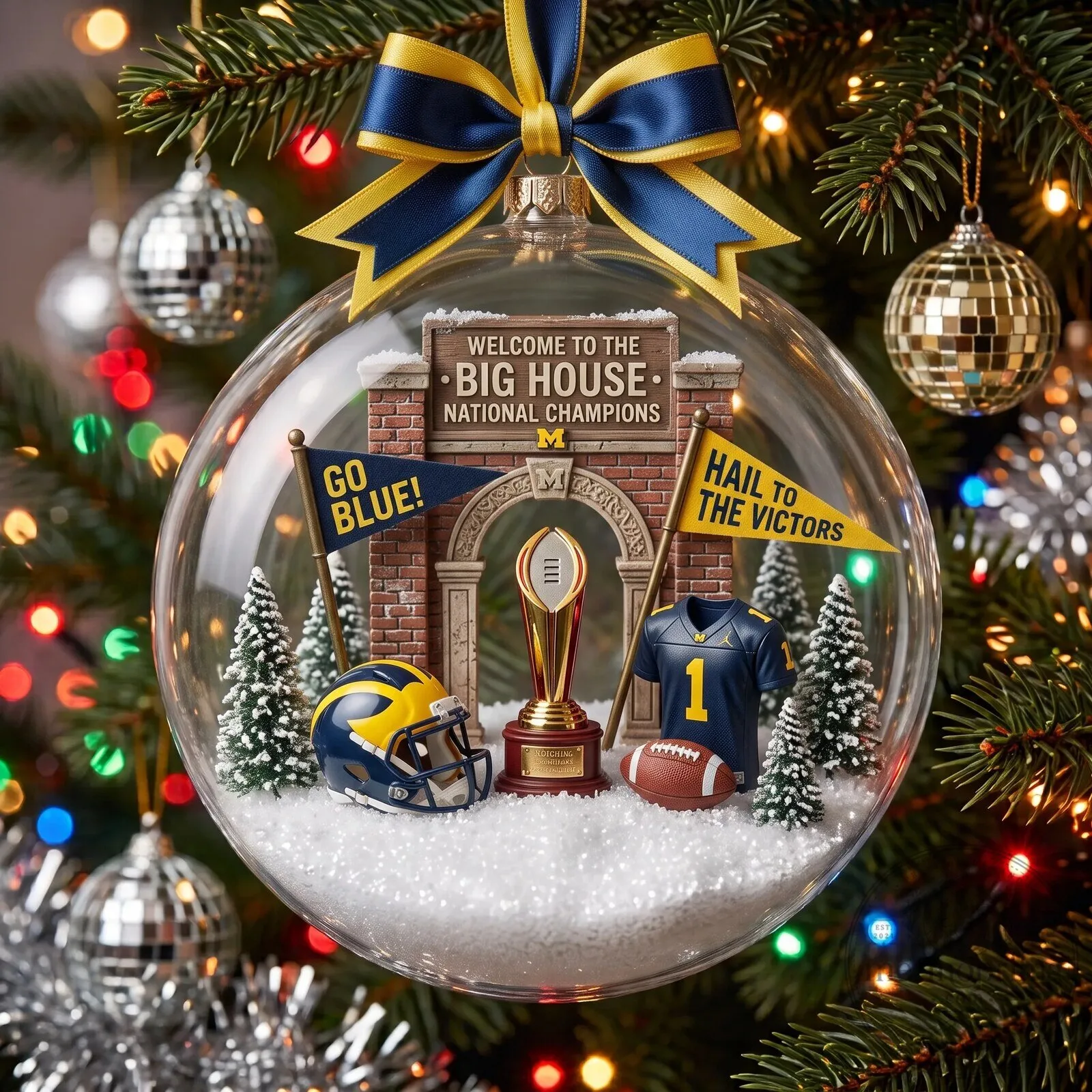 Michigan Wolverines National Champions Football Christmas Tree Ornament