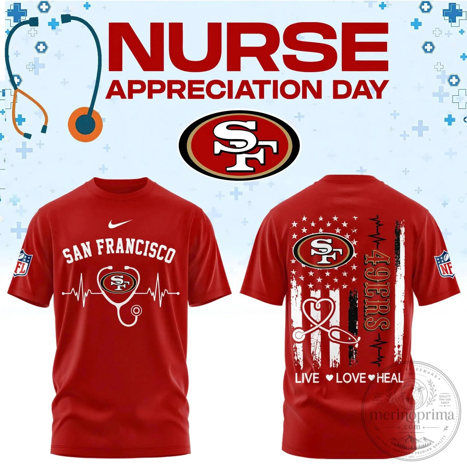 San Francisco Football Nurse Appreciation Day Red T-Shirt