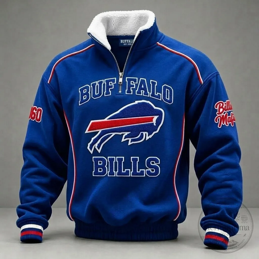 Buffalo Bills Quarter-Zip Sherpa Lined Pullover Jacket for Men