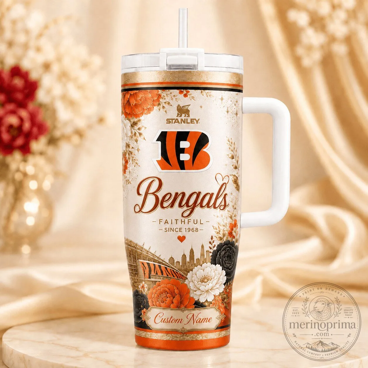 Cincinnati Football Bengals Stanley Tumbler with Handle and Straw