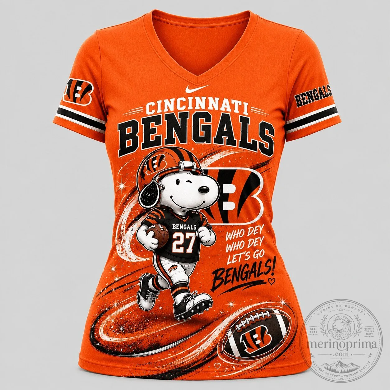 Cincinnati Football Bengals Snoopy Who Dey Let's Go Bengals T-Shirt