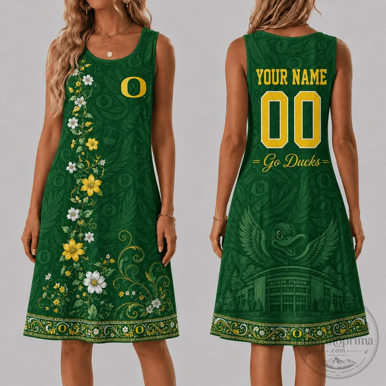 Oregon Ducks Football Team Personalized Sleeveless Dress