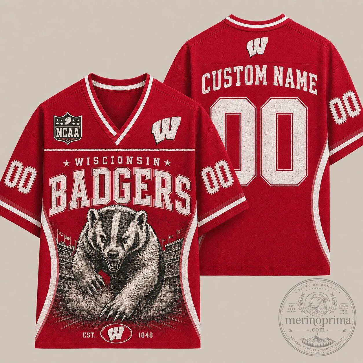 Wisconsin Badgers NCAA Football Team Custom Name Red Jersey
