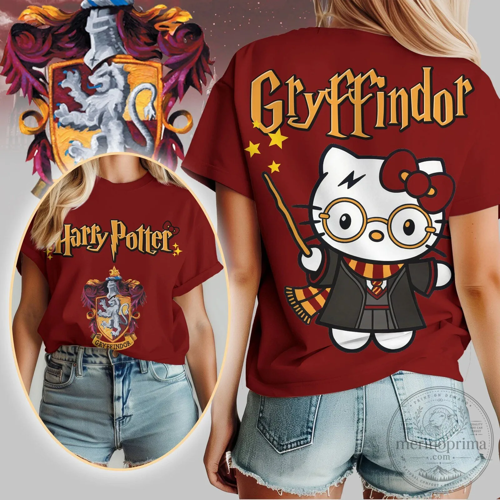 Harry Potter Hello Kitty Gryffindor Crest Wizard Red T-Shirt