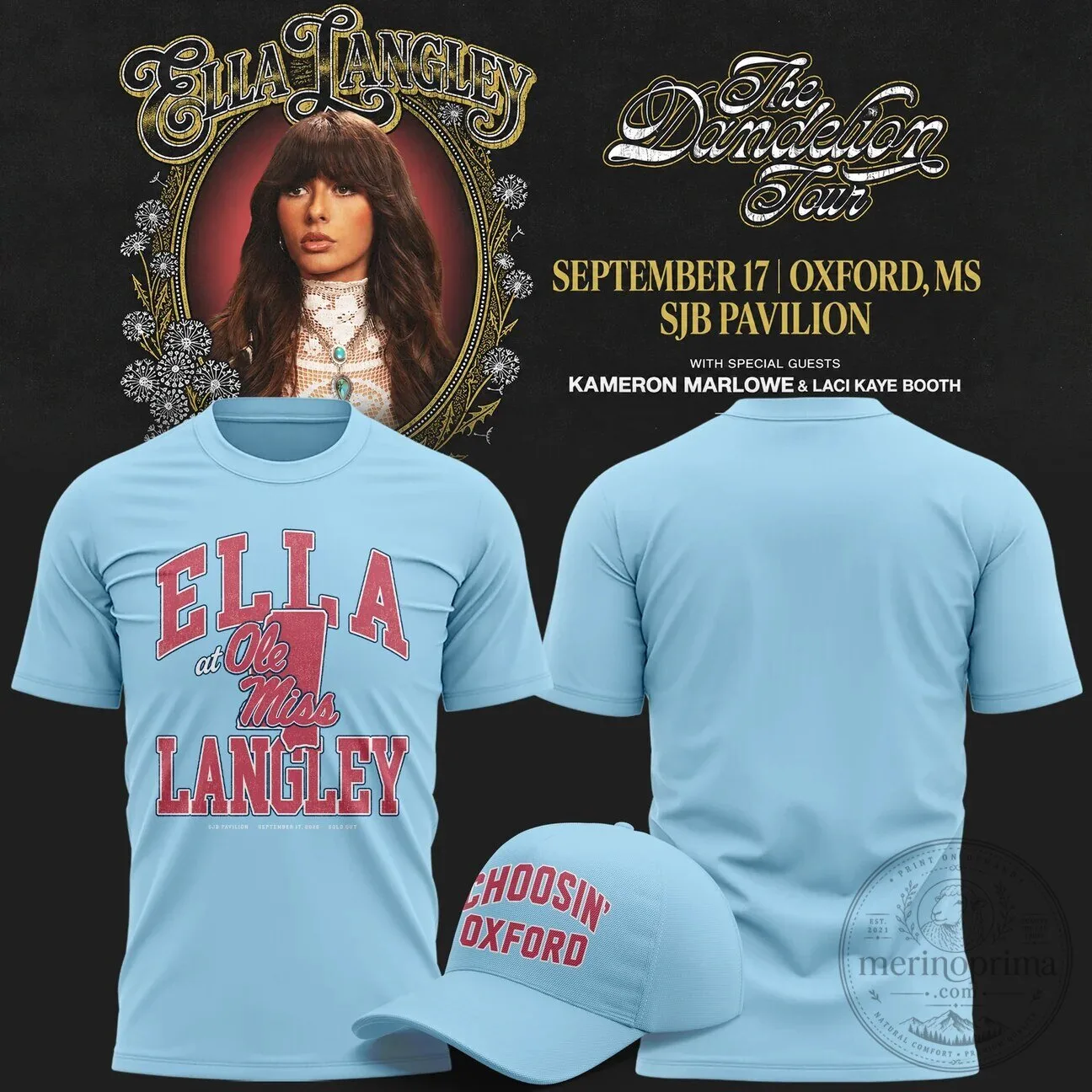 The Dandelion Tour 2026 Concert T-Shirt by Ella Langley for Ole Miss Rebels