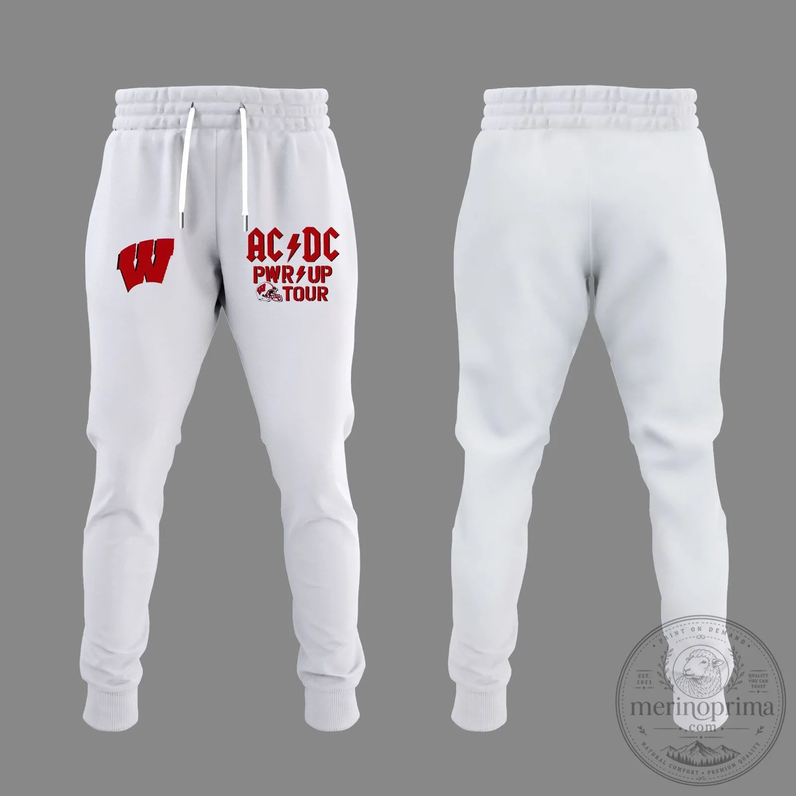 Wisconsin Badgers AC/DC Power Up Tour White Jogger Sweatpants