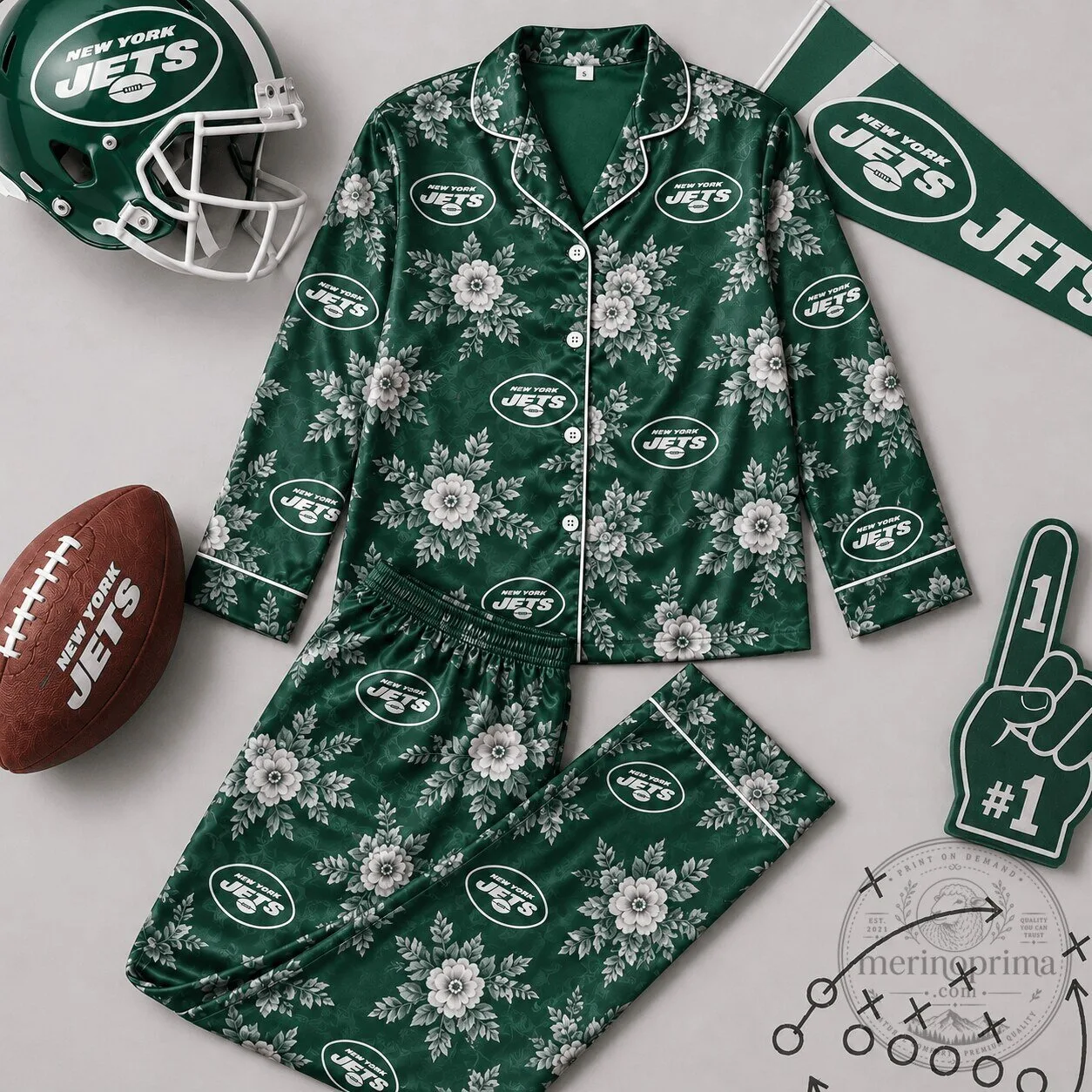New York Jets Floral Pattern Pajamas Set 2 New York Jets Floral Pattern Pajamas Set