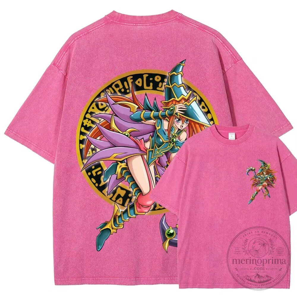 Yu-Gi-Oh Dark Magician Girl Anime Manga Graphic Print Washed T-Shirt