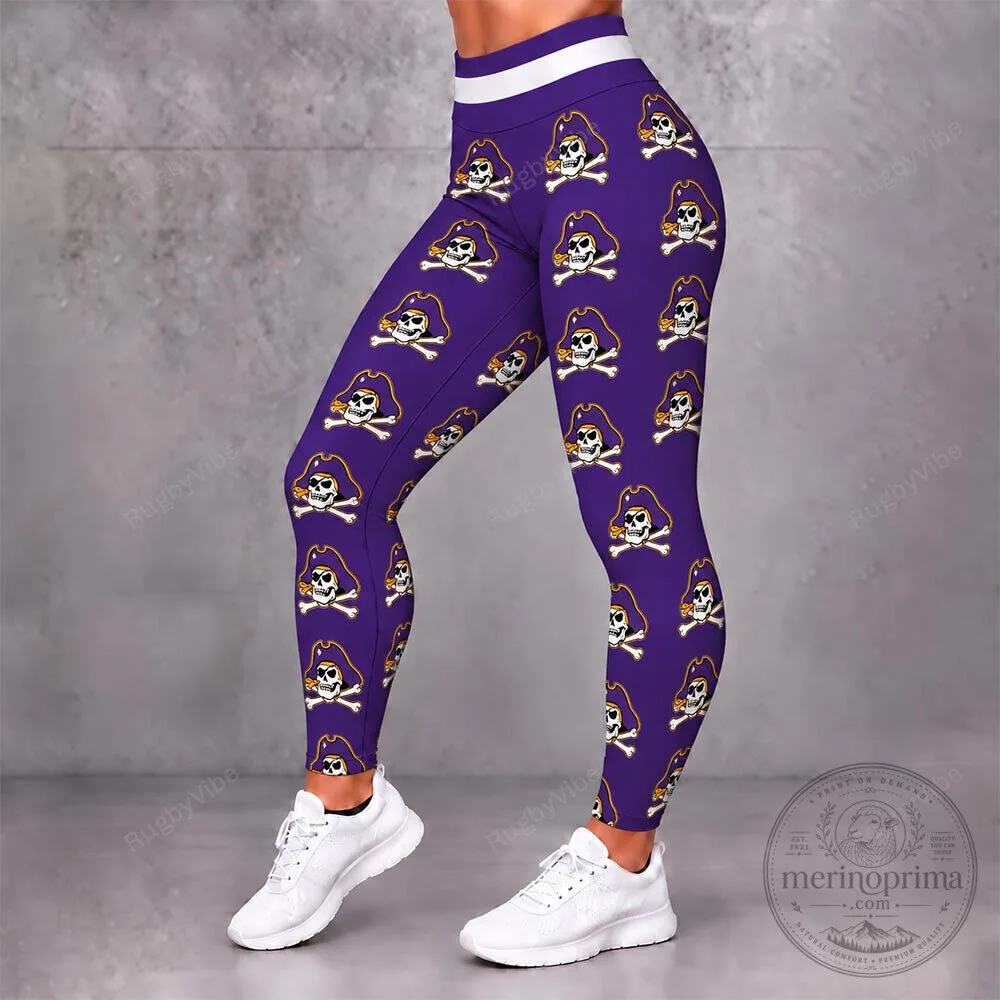 East Carolina Pirates Skull and Crossbones Purple Womens Leggings
