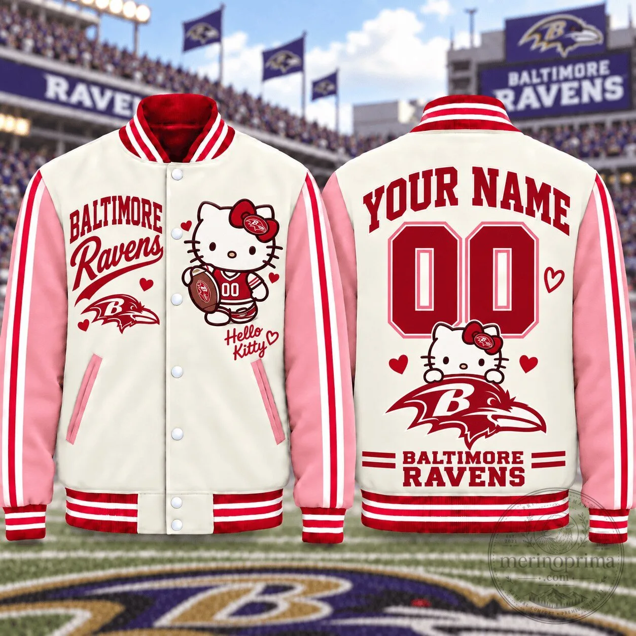 Baltimore Ravens Hello Kitty Personalized Varsity Jacket