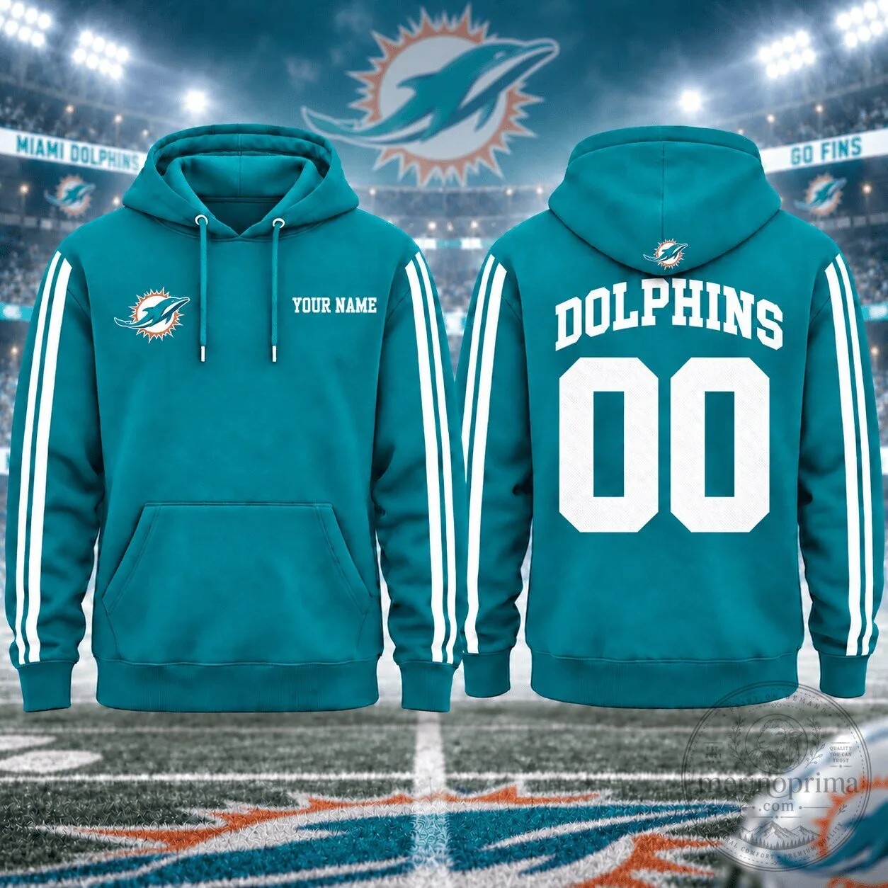 Miami Dolphins Personalized Name and Number Teal Football Hoodie