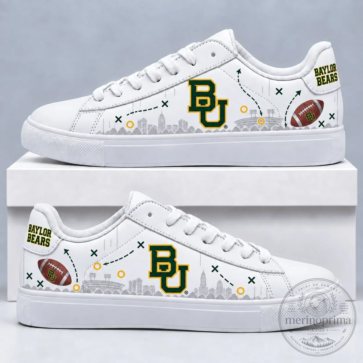 Baylor Bears NCAA Football Team White Low-Top Sneakers