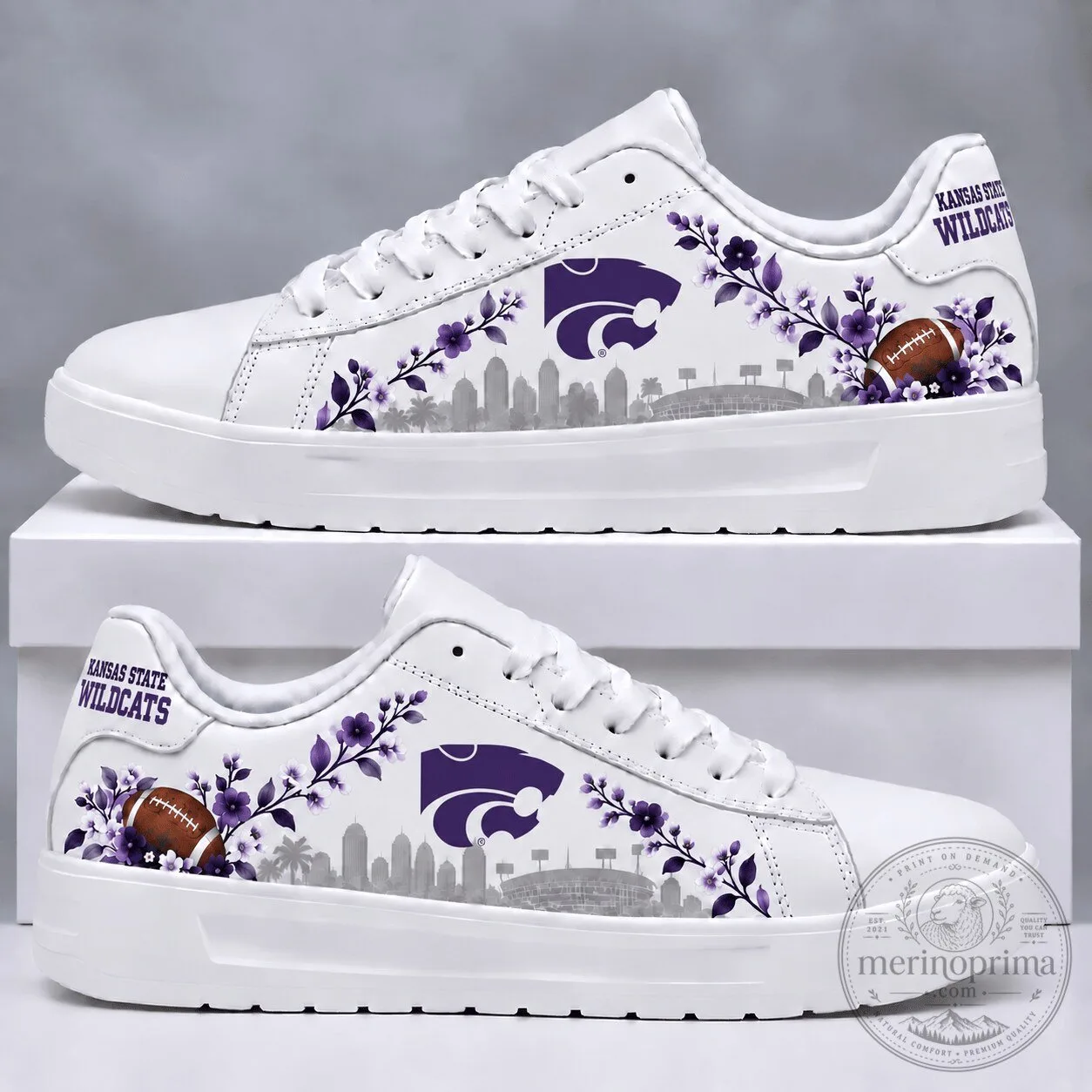 Kansas State Wildcats NCAA Purple Floral Football Team Sneakers