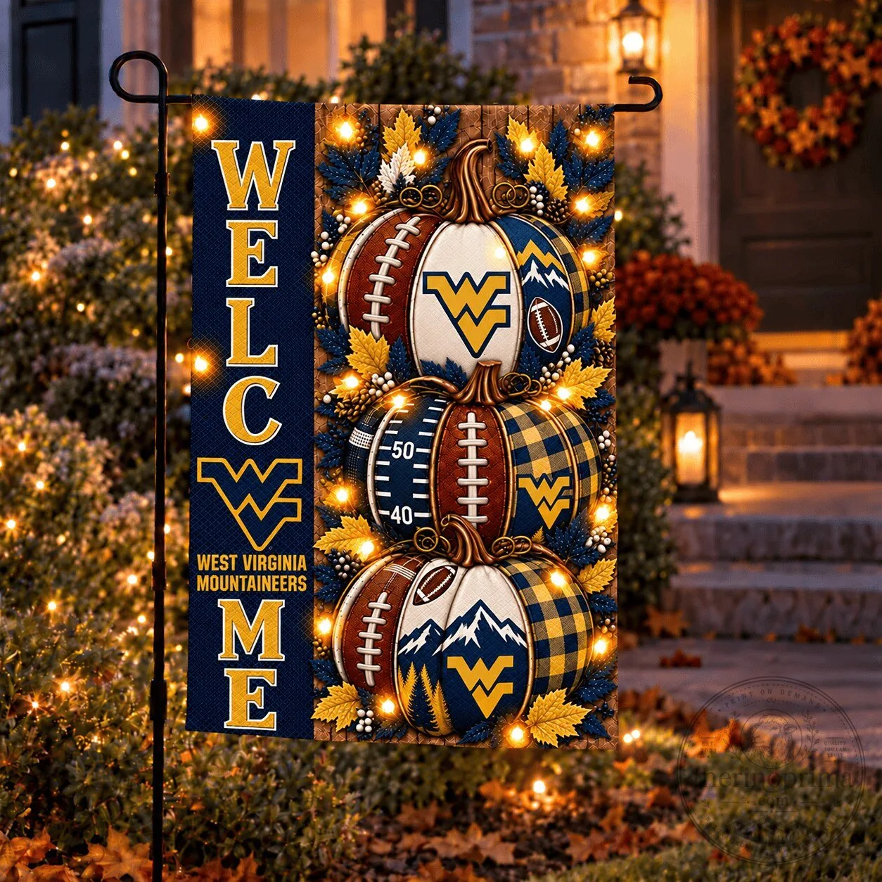West Virginia Mountaineers Football Welcome Autumn Pumpkin Garden Flag