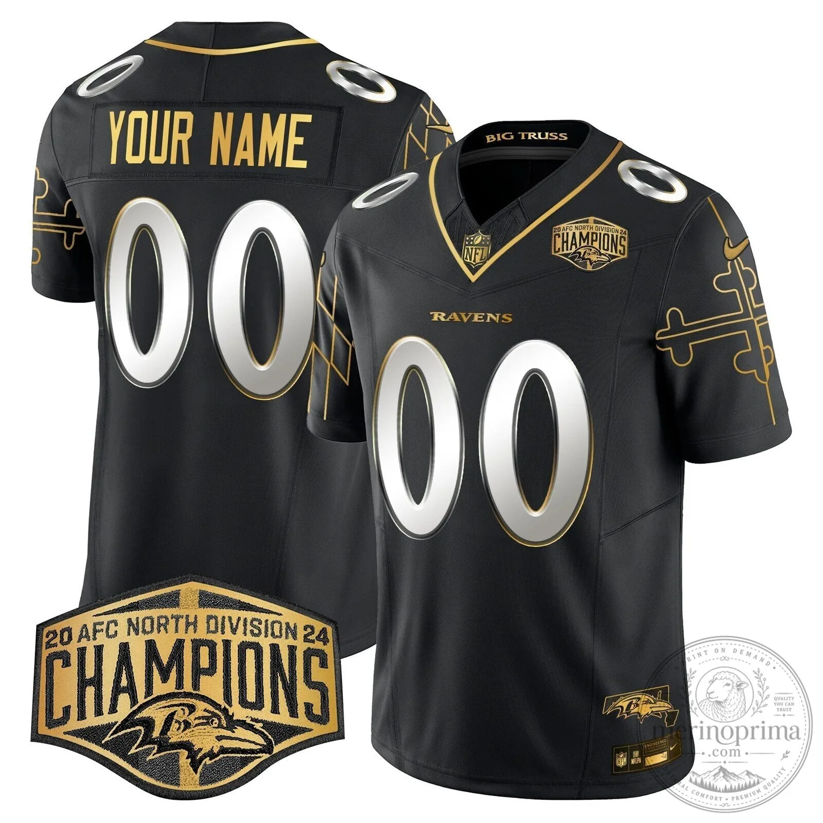 2024 AFC North Division Champions Black Jersey for Baltimore Ravens Football Fans