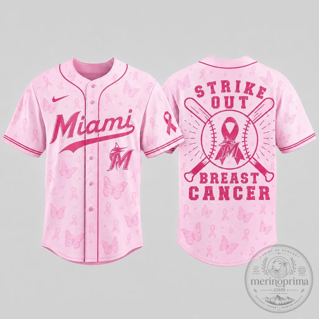 Miami Marlins Baseball Pink Ribbon Breast Cancer Awareness Jersey Miami Marlins Baseball Pink Ribbon Breast Cancer Awareness Jersey