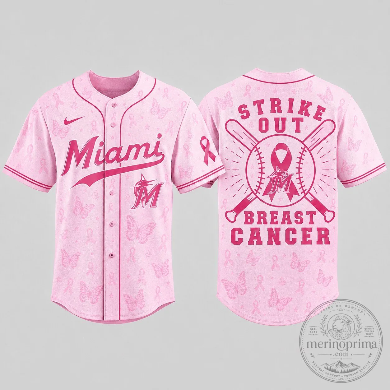 Miami Marlins Baseball Pink Ribbon Breast Cancer Awareness Jersey