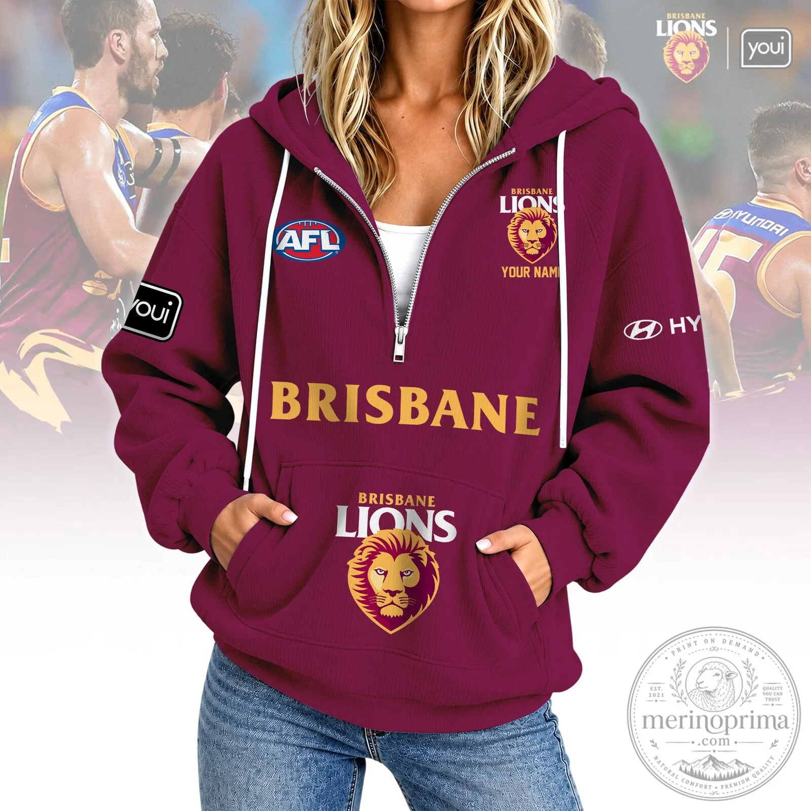 Brisbane Lions Australian Football League Maroon Half-Zip Hoodie