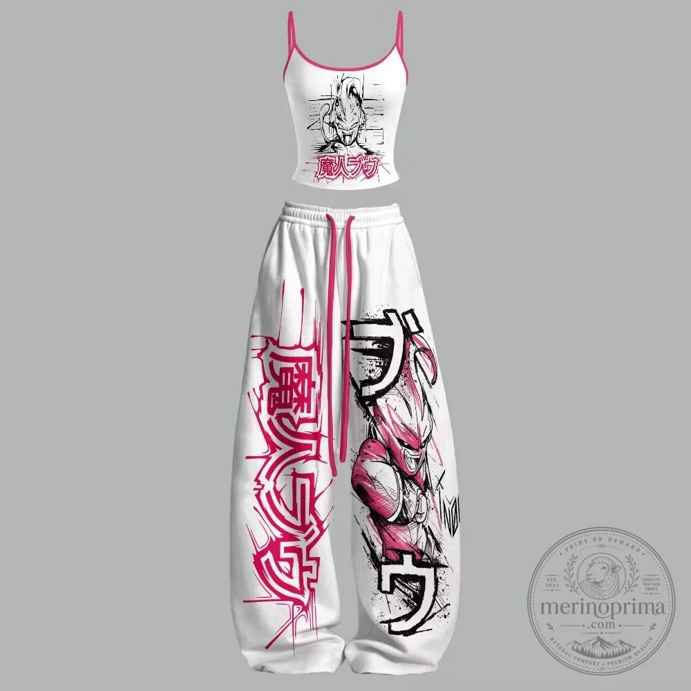 Majin Buu Dragon Ball Z Anime Character White Crop Top and Pants Set
