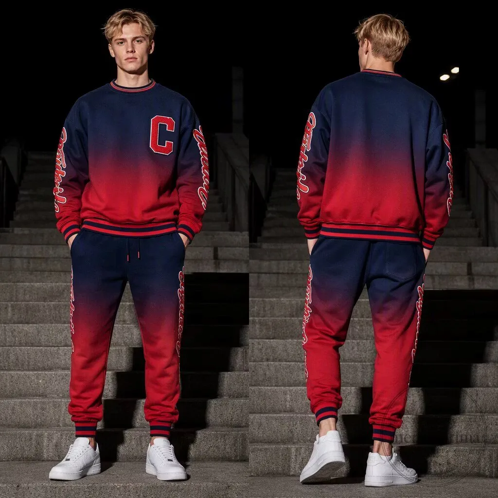Cleveland Guardians Red and Navy Gradient Crewneck Sweatshirt and Sweatpants Set