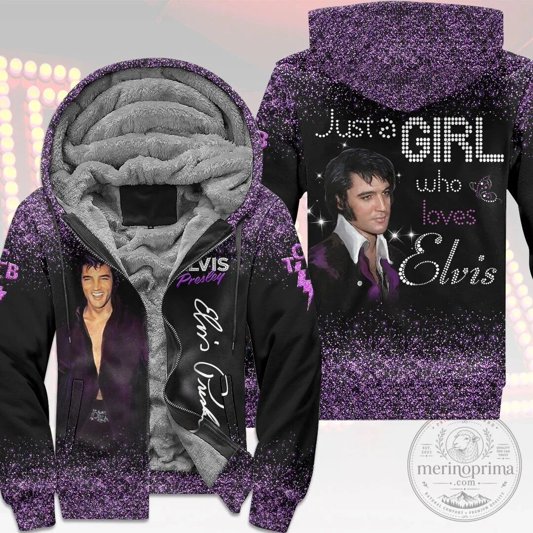 Elvis Presley Just a Girl Who Loves Elvis Purple Glitter Full Zip Hoodie 5 Elvis Presley Just a Girl Who Loves Elvis Purple Glitter Full Zip Hoodie