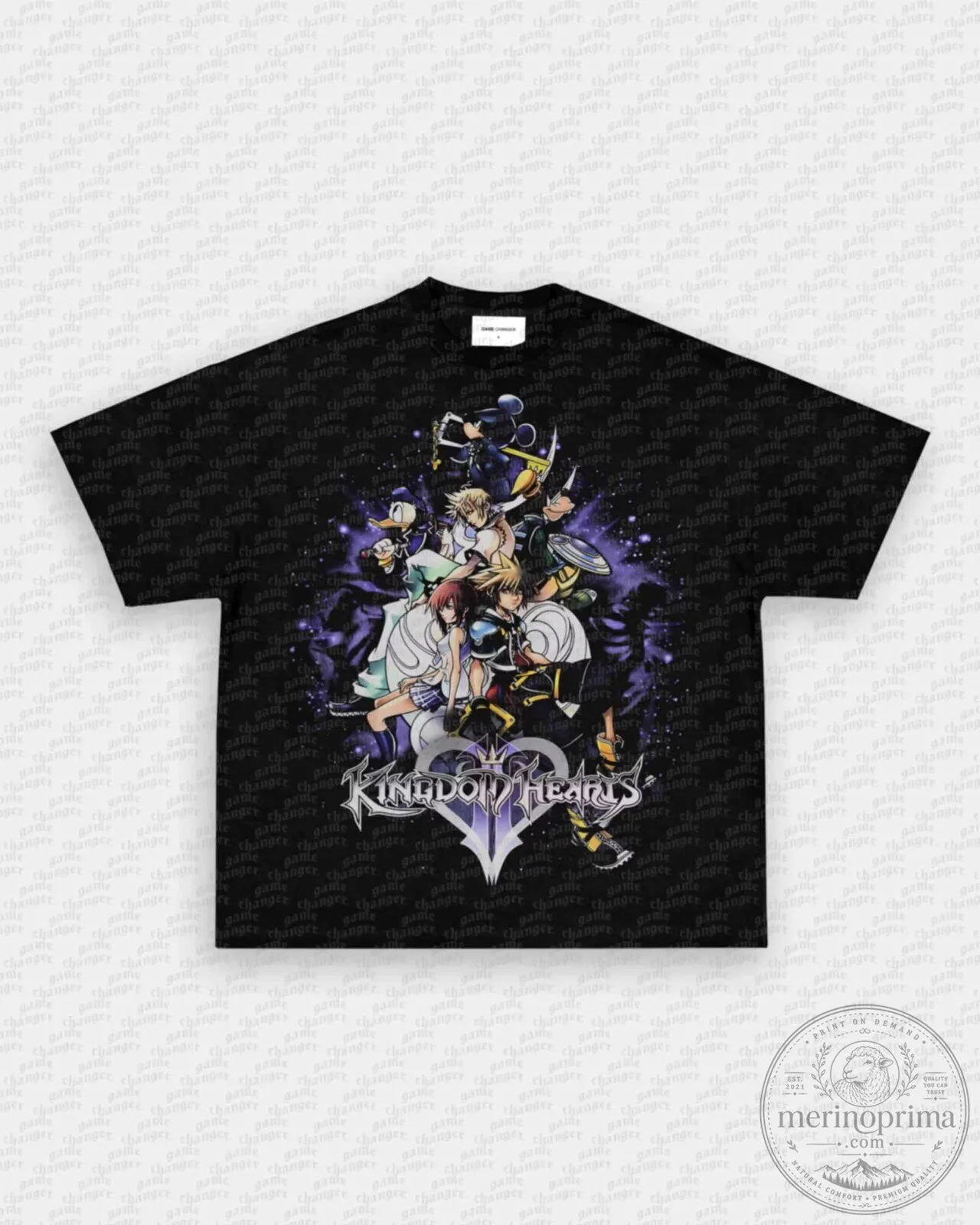Black Graphic Tee Featuring Kingdom Hearts Video Game Characters