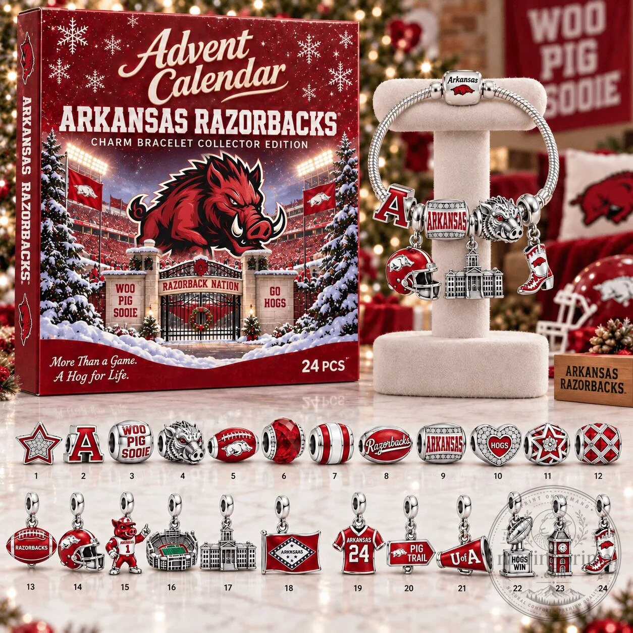 Arkansas Razorbacks Advent Calendar Charm Bracelet Collector Edition Set