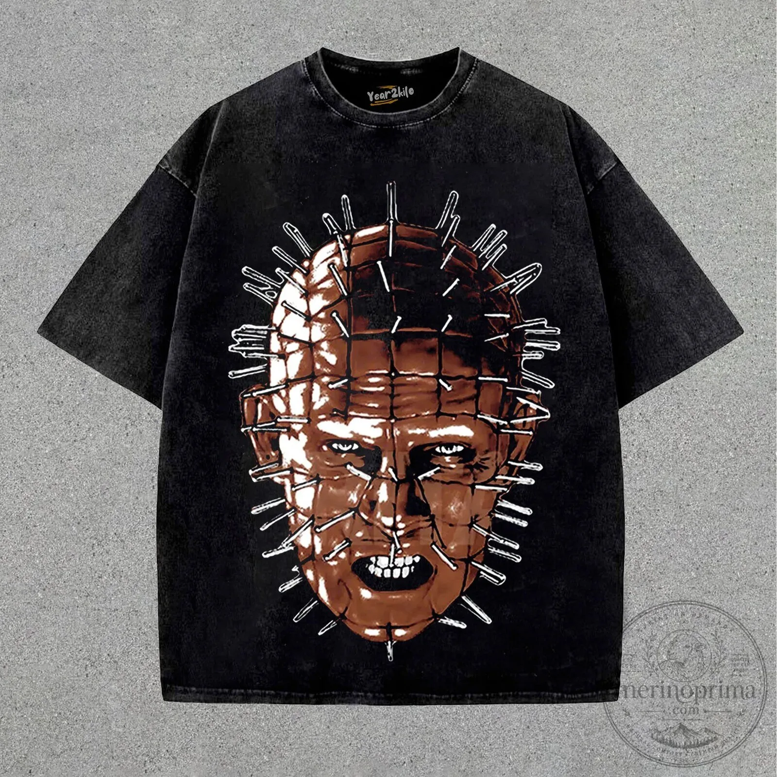 Pinhead Hellraiser Horror Movie Character Washed Black T-Shirt