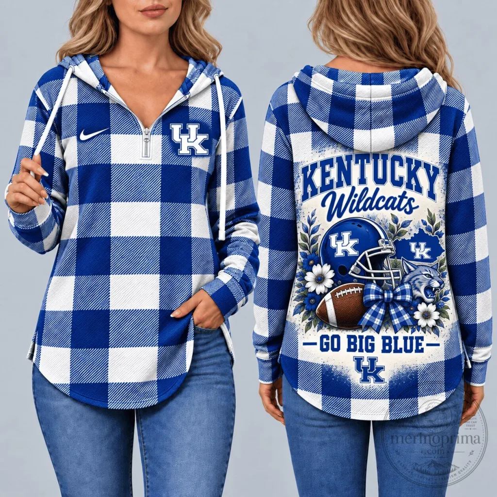 Kentucky Wildcats Plaid Flannel Quarter Zip Hoodie Kentucky Wildcats Plaid Flannel Quarter Zip Hoodie