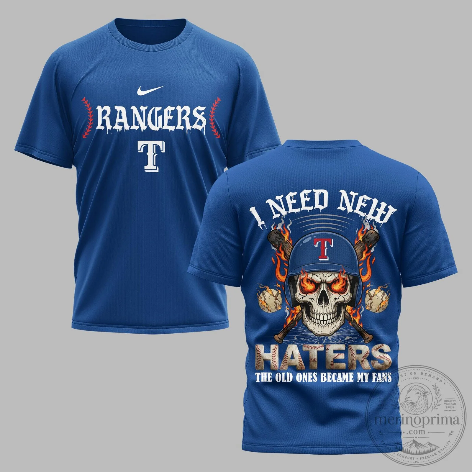 Texas Rangers Baseball Fire Skull Haters T-Shirt 1 Texas Rangers Baseball Fire Skull Haters T-Shirt
