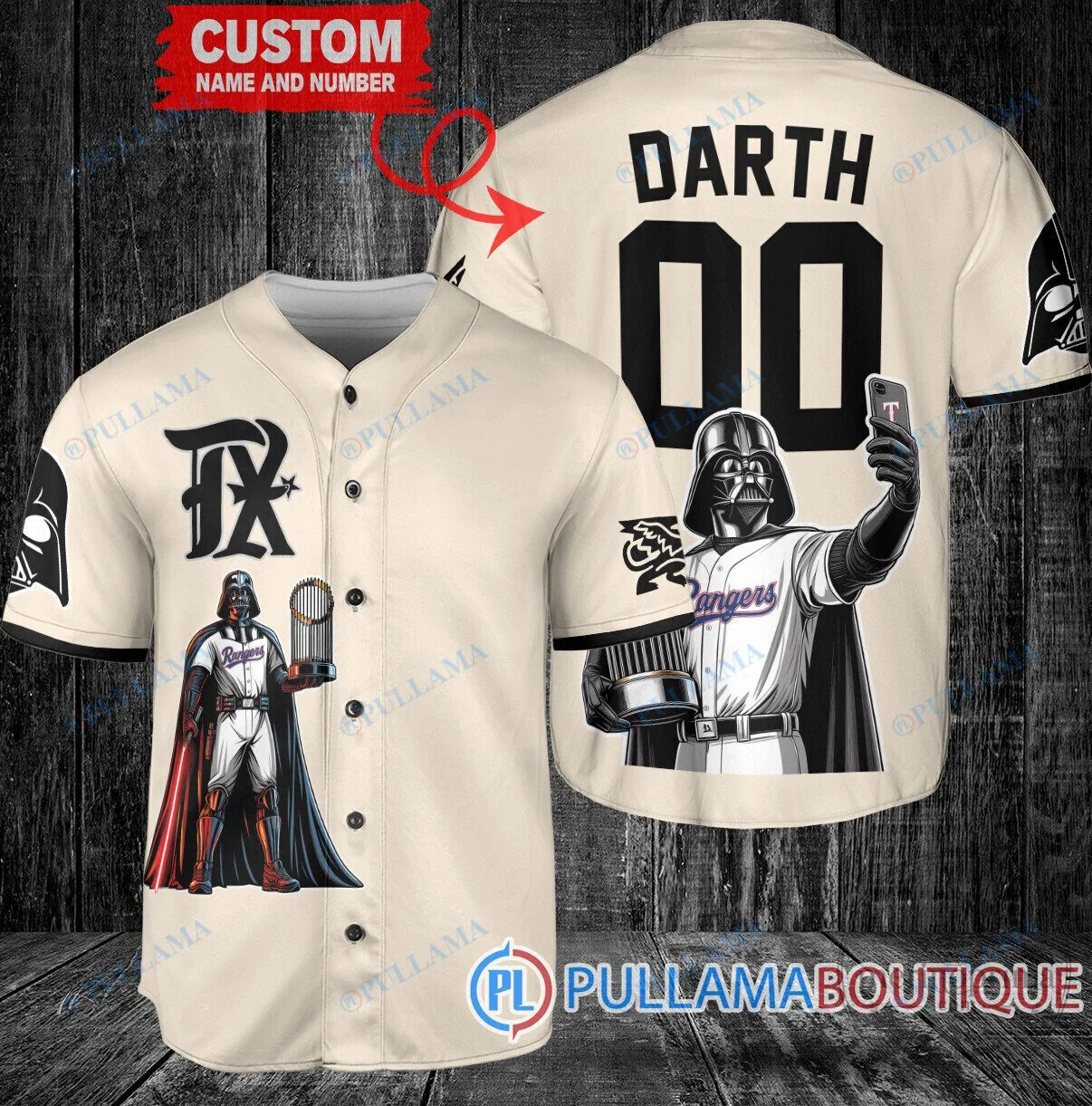 Texas Rangers Baseball Darth Vader Star Wars World Series Trophy Custom Baseball Jersey 1 Texas Rangers Baseball Darth Vader Star Wars World Series Trophy Custom Baseball Jersey