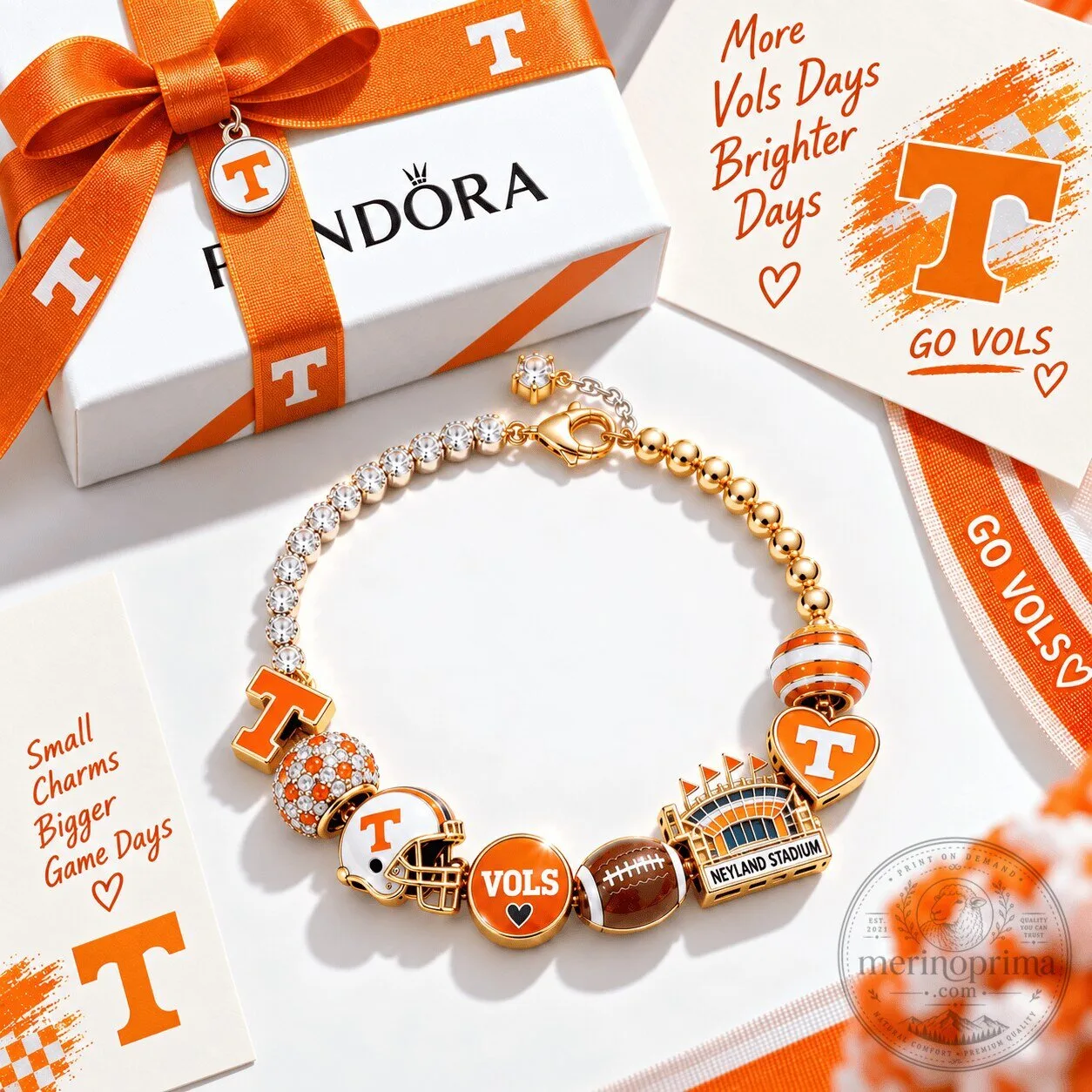 University of Tennessee Volunteers Gold Charm Bracelet Set